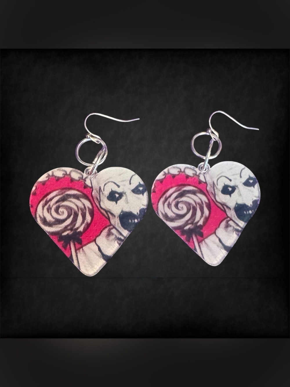 Heart Shaped Art the Clown Lollipop Earrings - horror - hypoallergenic hooks